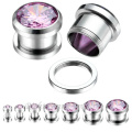 316L cirúrgico aço roxo Square Zircon cúbico carne túneis aço inoxidável orelha Plugs parafuso ajuste